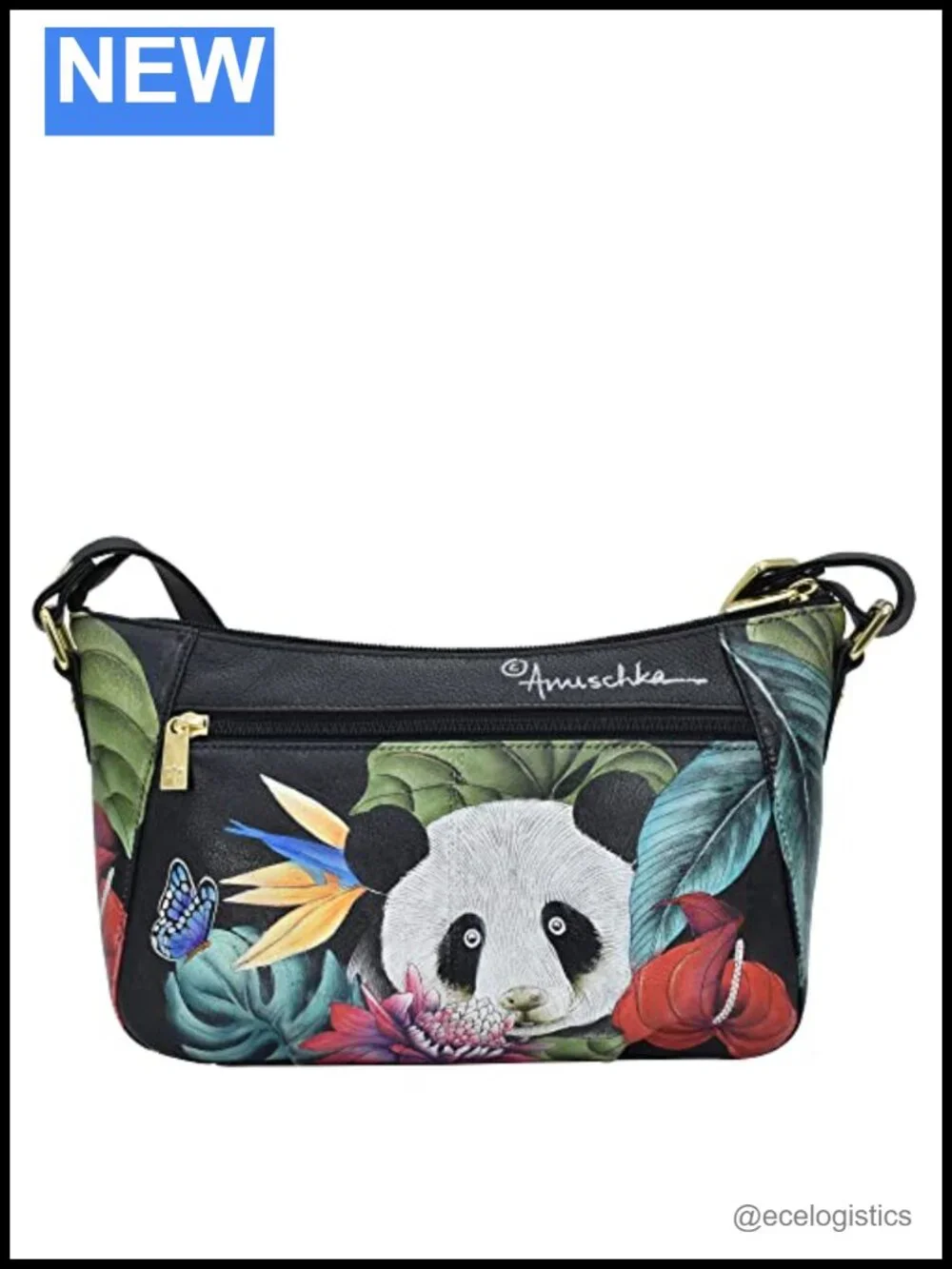 Hand Painted Leather Shoulder Hobo Bag Floral Art